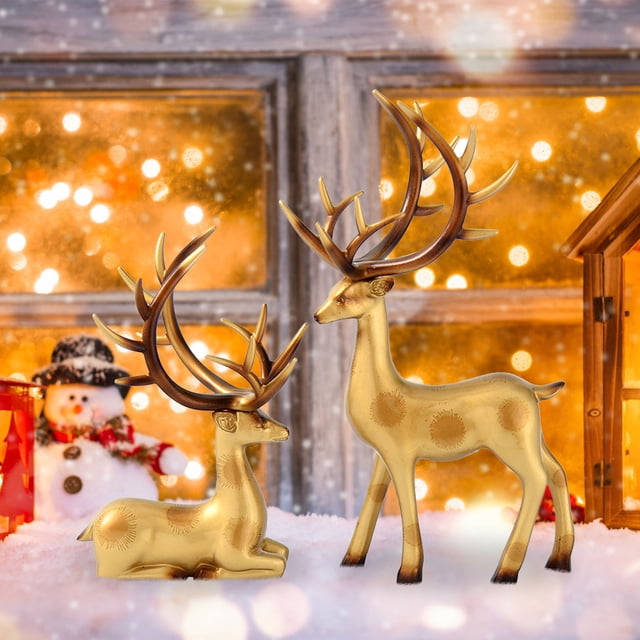 Christmas Resin Crafts European And American Style Home Decoration Electroplating Couple Deer Living Room TV Cabinet Home Furnishings