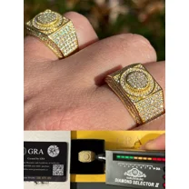 "Real 14K Gold Plated Men's Hip Hop Iced Moissanite Ring - Passes Diamond Tester"