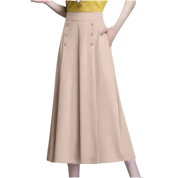 cfhntfmh Wide Leg Pants for Women Fashion Buttons High Elastic Waist Palazzo Pants Plus Size Flowy Party Trousers with Pockets