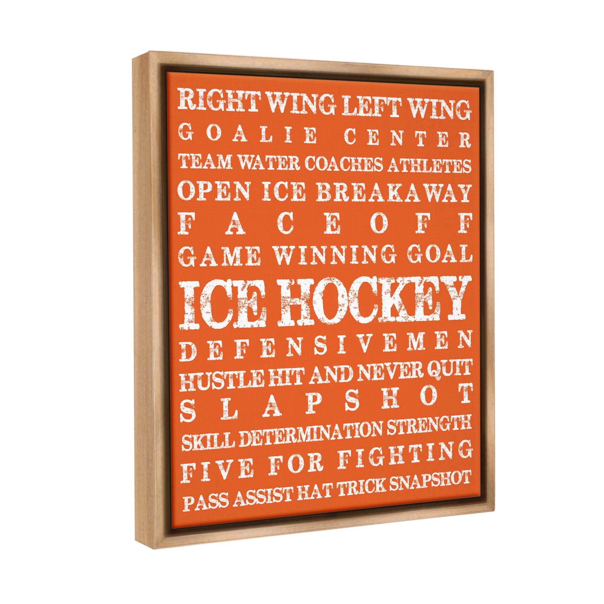 Stupell Industries Ice Hockey Phrases Sports Painting Brown Floater Framed Canvas Art Print Wall Art, 25 x 31