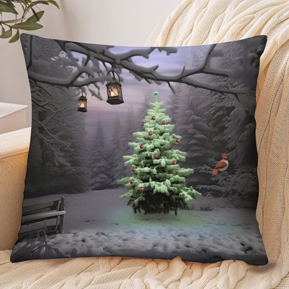 RKSupls 18x18 Inch Envelope Throw Pillow Cover, Lantern Tree Winter Soft Polyester Modern Farmhouse Decorative Cushion Case for Home Bedroom Living Room