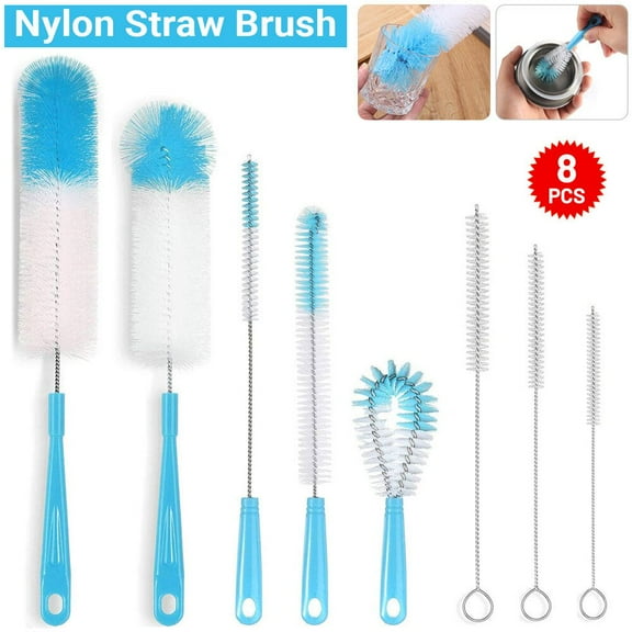 8-Pack Bottle Cleaning Brush Set - Long Handle Baby Bottle Cleaner for Washing Narrow Wine/Beer Bottle,Thermos,Hummingbird Feeder,Sports Well,Plus Kettle/ Straw Brush