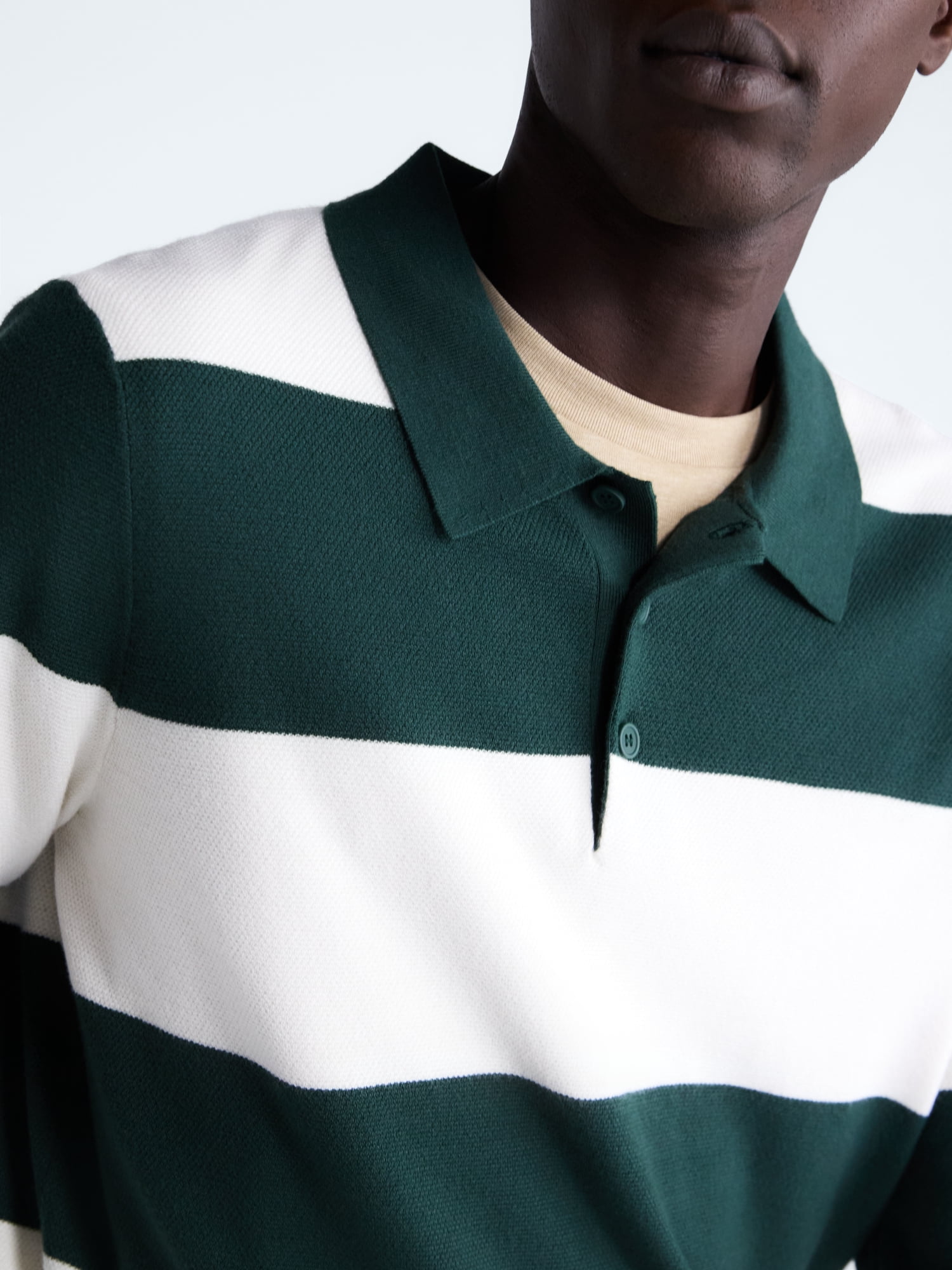 Free Assembly Men's Rugby Cozy Yarn Rugby Sweater with Long Sleeves, Midweight, Sizes XS-3XL