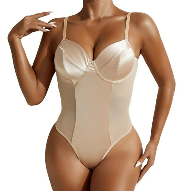 Gibobby Conjunto Lencería Tanga Y Bralette Lencería Sexy para Mujer Baby Doll Mujer Sexy Color Negro Mono Sensual y Elegante Fina Lenceria para Dama(Beige, X-CH)
