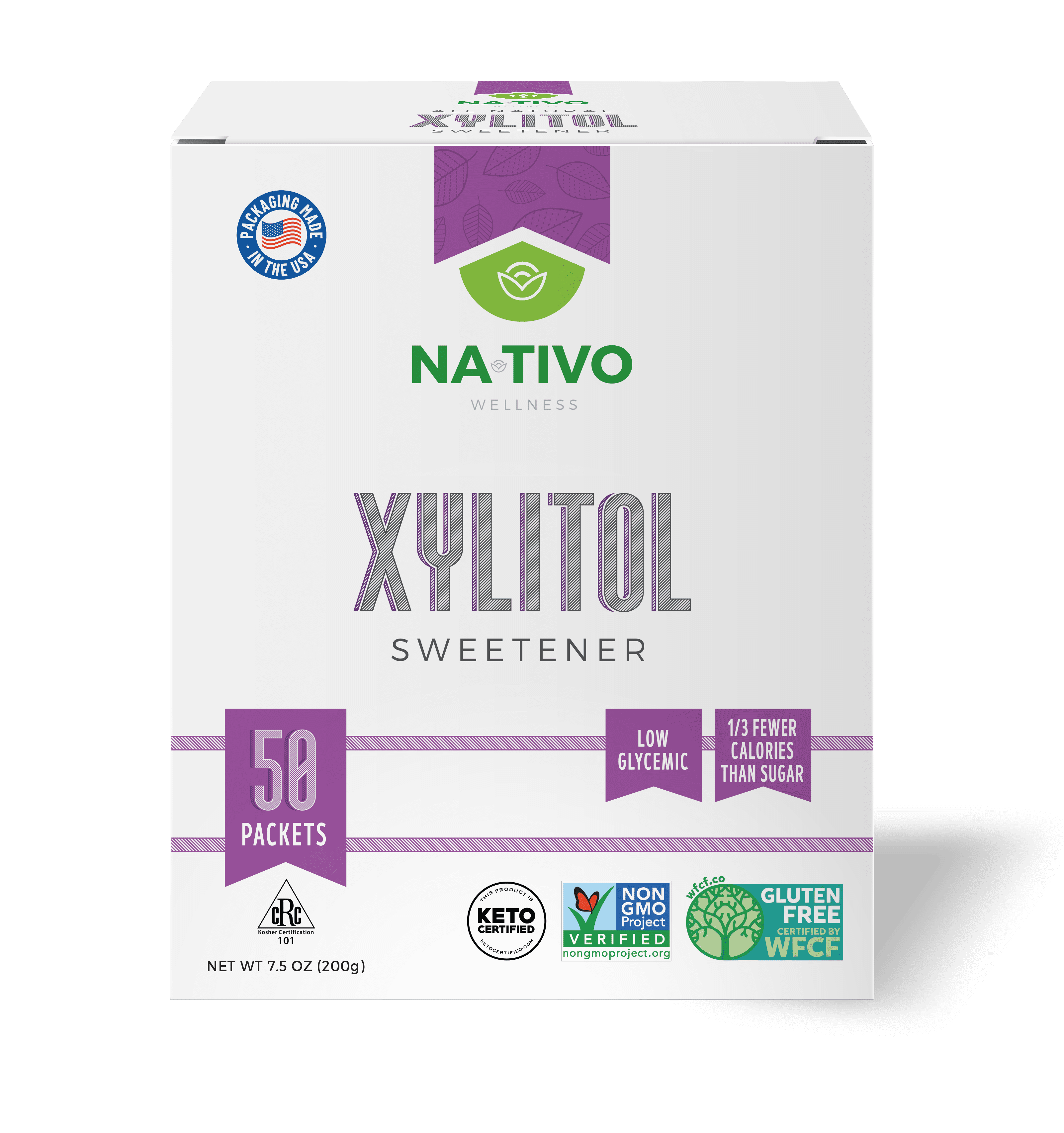 Nativo Wellness Xylitol (Wood Origin) Sweetener 50 Count Box 4 gram