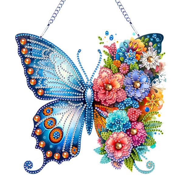 Colgantes Ventana Arte Cgtredaw Diamantes Imitación 5D Pintura Puntos Acrílico Mariposa Y Flores Coloridas