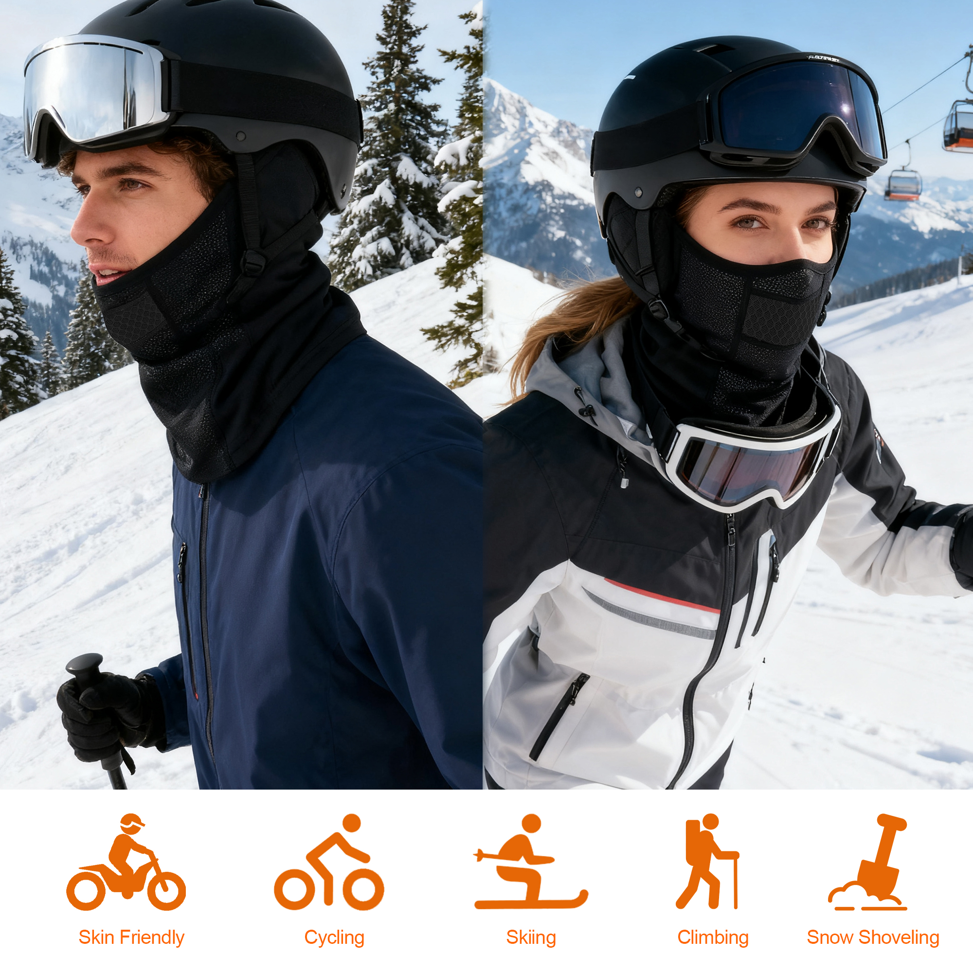 Balaclava Ski Mask Full Face Cover Wind&Water Proof Headwear for Men Women Black