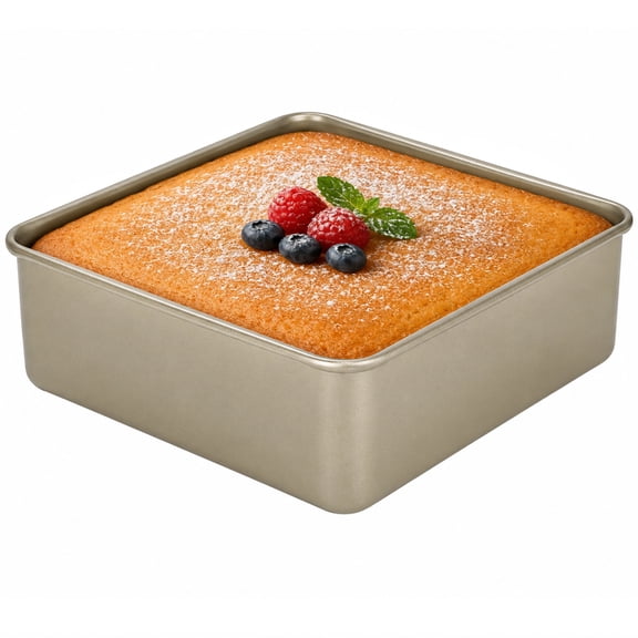 8 Inch Square Cake Tin, Golden Carbon Steel Baking Tin with Removable Bottom, Non-Stick Square Cake Mold for Brownies, Cheesecakes, Sponge Cakes