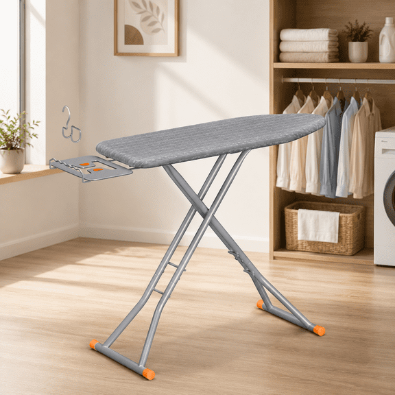 Ledrem Foldable Ironing Board, 43in x 13in, with Cover and Pad, Retractable Iron Rest, Hook & Rotating Nonslip Feet, 7 Level Height Adjustable, Dove Gray