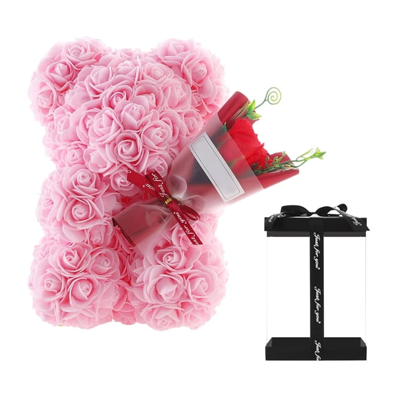 Rose Bear Gift Box with Preserved Flowers, Valentine's Day Anniversary Mother's Day Present for Her Pink