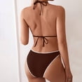 thumbnail image 6 of Women's Solid Color Lace Triangle Bikini Set Halter Adjustable Ties Backless Two-Piece Swimsuit Coffee L(L), 6 of 7