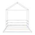 thumbnail image 6 of Euroco Wood Full Size House Bed with Roof, Floor Platform Bed with Guardrails for Bedroom, White, 6 of 8