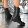 thumbnail image 7 of Black Women'S Flat Boots With Mid-Calf Height, Splicing Accent, Round Toe, Lace-Up Front For A Casual Winter Look, 7 of 7