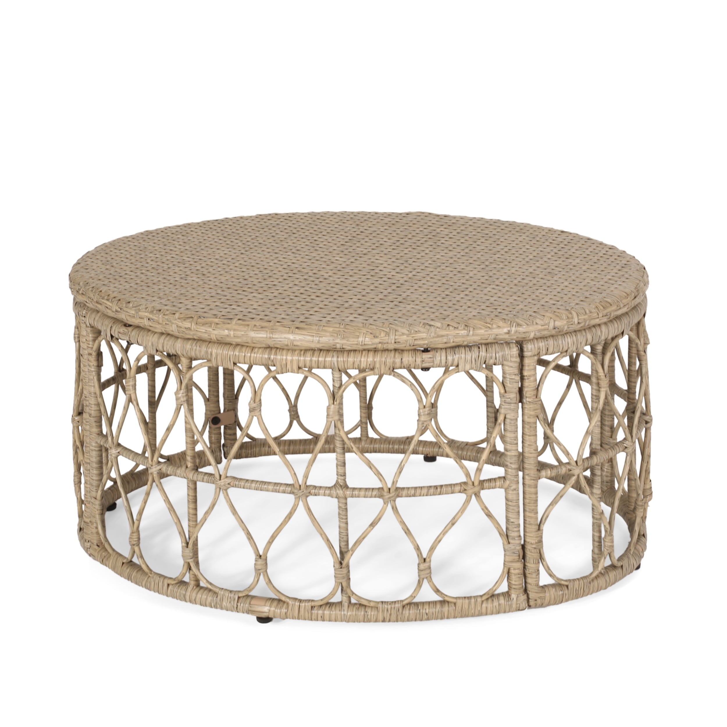 Outdoor Wicker Weave Coffee Table, Leisure Center Table for Patio Garden, Light Brown