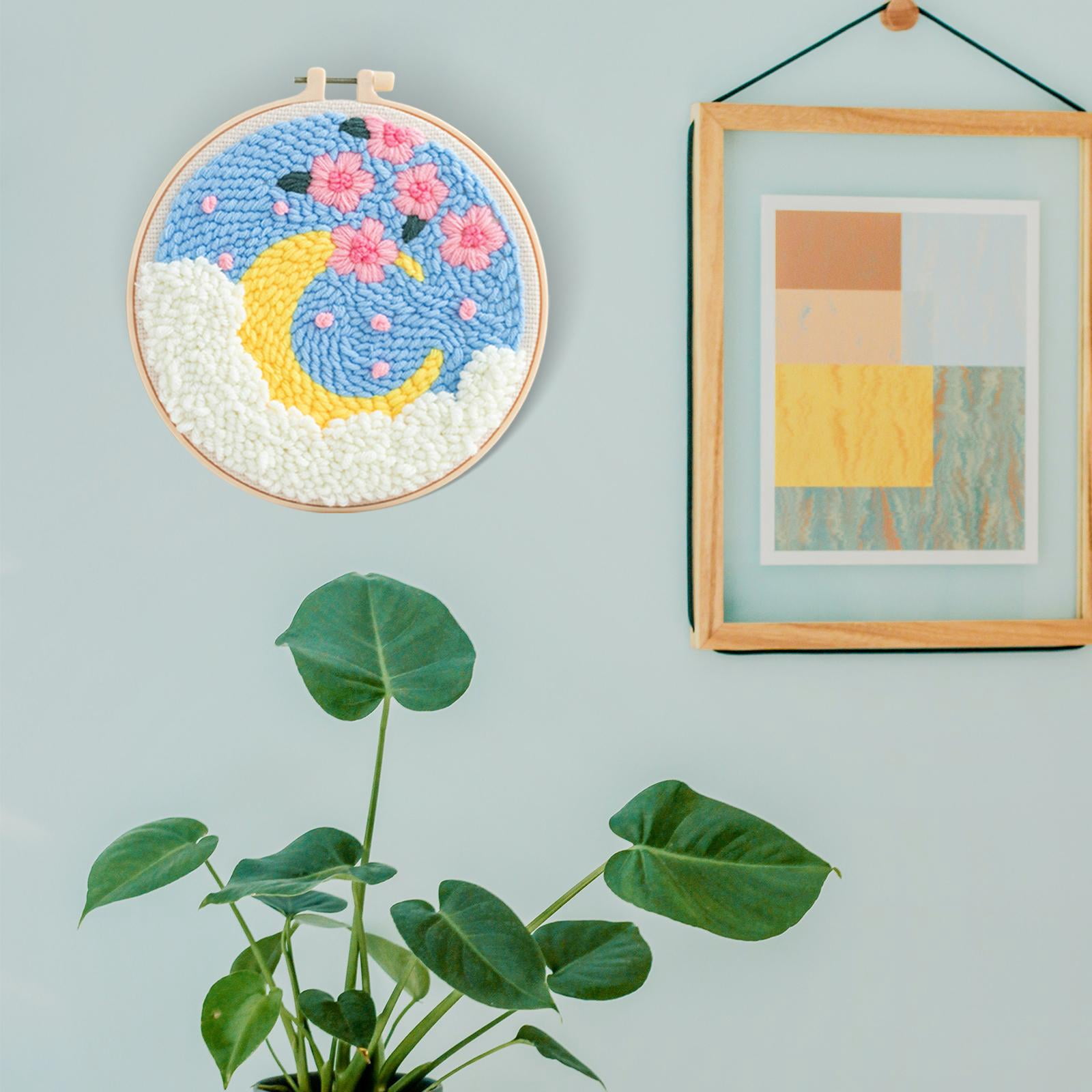 Punch Embroidery Instructions Landscape DIY Basic Tools Pattern Sewing Hooking for Bathroom Home Rug Making , Moon