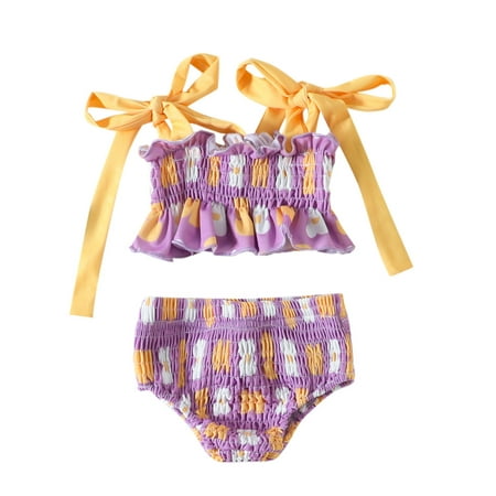 

Summer Toddler Girls Floral Printed 2PCS Swimwear Swimsuit Bikini Stylish Beachwear