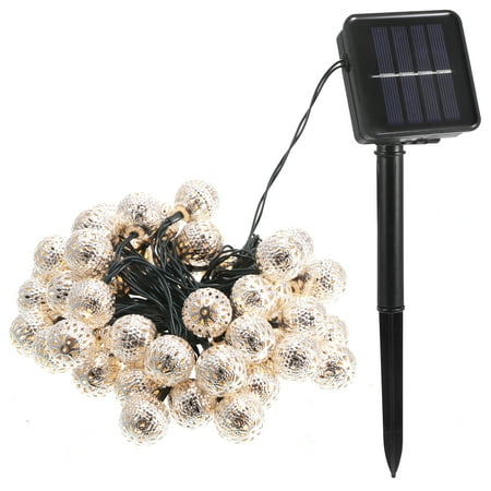 

16.4ft 30LED String Lights Solar Powered Lamp Chains Hollowed Silver Ball Decoration Bulb LED Lighting Decor with 2 Lighting Modes for Patio Garden Bar Walkway Patio Party