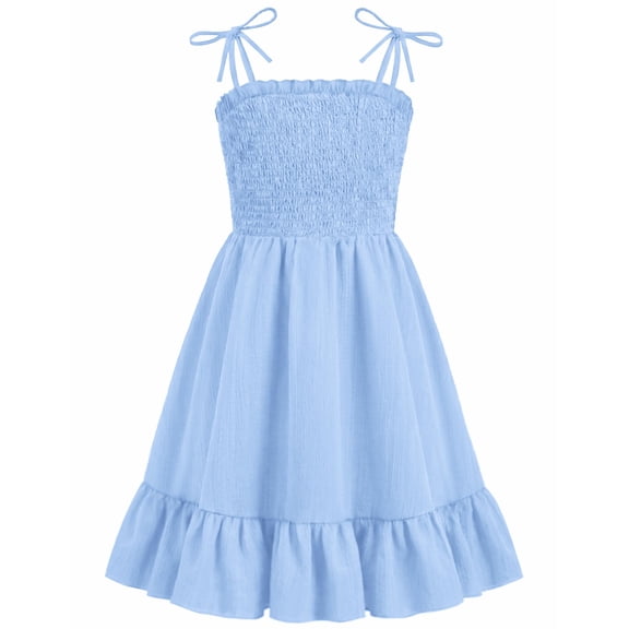 Arshiner Girls Summer Dress Tween Spaghetti Strap Smocked Casual Beach Sundress with Pockets