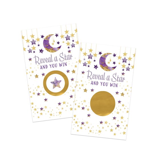 Twinkle Little Star Scratch Off Game Cards - 30 Pack, Celestial Purple & Gold for Baby Showers, Graduations, Birthdays