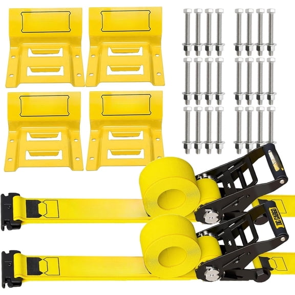 E Track Wheel Chock UTV Tie Down Straps Kit (2 Pack) 4,500lb Break Strength - Heavy Duty Ratchet Tire Straps System for Four-Wheeler