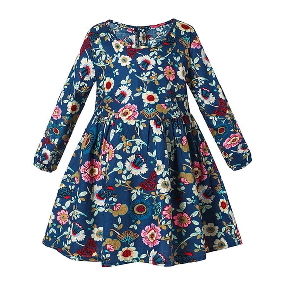 Odeerbi Niñas Manga Larga Floral Vestido Algodón Princesa Infantil Primavera A-Line Dress