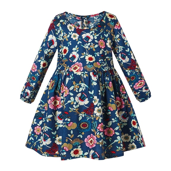 QSXADF Girls Long Sleeve Dress Toddler Casual Midi Dress Graphic Princess Long Sleeves Round-Neck Knee-Length Princess Everyday Girl's Dresses Toddler Girls Outfits