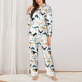 thumbnail image 2 of KLL Cute Whale Print Women's Long Sleeve Pajamas with Pants Sleepwear Loungewear 2 Set-Small, 2 of 7