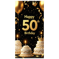 thumbnail image 3 of Black Background Glittery Happy 50th Birthday Banner with Golden Balloons Crowns and Cakes Party Supplies Photography Props Birthday Decors Backdrop, 3 of 8