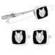 thumbnail image 1 of Set de gemelos y corbatas para hombre con forma de cabeza de lobo, chapado en plata, 1 of 3