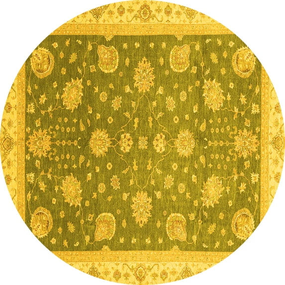 Ahgly Company Machine Washable Indoor Round Oriental Yellow Traditional Area Rugs, 8' Round