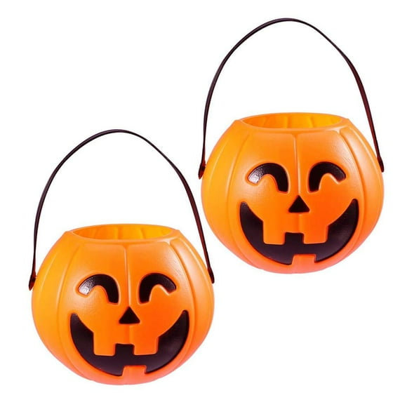 Seau Portable Citrouille 17cm Halloween Seau à Bonbons Citrouille pour Bonbons 2 Pcs