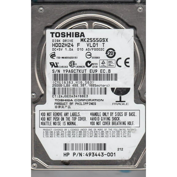MK2555GSX, A0/FG002C, HDD2H24 F VL01 T, Toshiba 250GB SATA 2.5 Hard Drive