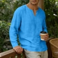thumbnail image 6 of Lenpel Mens Cotton Linen Shirts V Neck Long Sleeve Basic Tee Shirts Casual Lightweight Solid Color Pullover Tops(Navy,Medium), 6 of 7