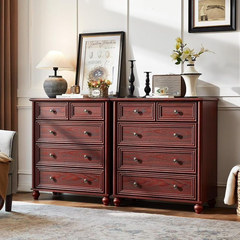 Farmhouse 5 Drawer Dresser for Bedroom, 35.5" Tall Small Dressers & Chest of Drawers, Rustic Wood Dresser with Roman Column, Storage Organizer for Living Room, Hallway, Closet (Red Oak) - Walmart.com Farmhouse 5 Drawer Dresser for Bedroom, 35.5" Tall Small Dressers & Chest of Drawers, Rustic Wood Dresser with Roman Column, Storage Organizer for Living Room, Hallway, Closet (Red Oak) - Walmart.com