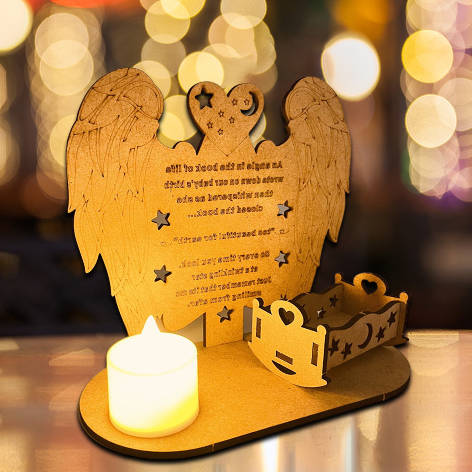 Christmas Remembrance Candle Holder Ornament to Remember Loved Ones Merry Christmas in Heaven Memory Tealight Candlestick Holders with Personalised Chair Christmas Wooden DIY Decoration