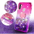 thumbnail image 4 of Moto G Stylus Case Ring Kickstand w/ Tempered Glass Screen Protector Liquid Quicksand Glitter Cute Bling Girls Women [Shock Proof]- Pink/Purple, 4 of 5