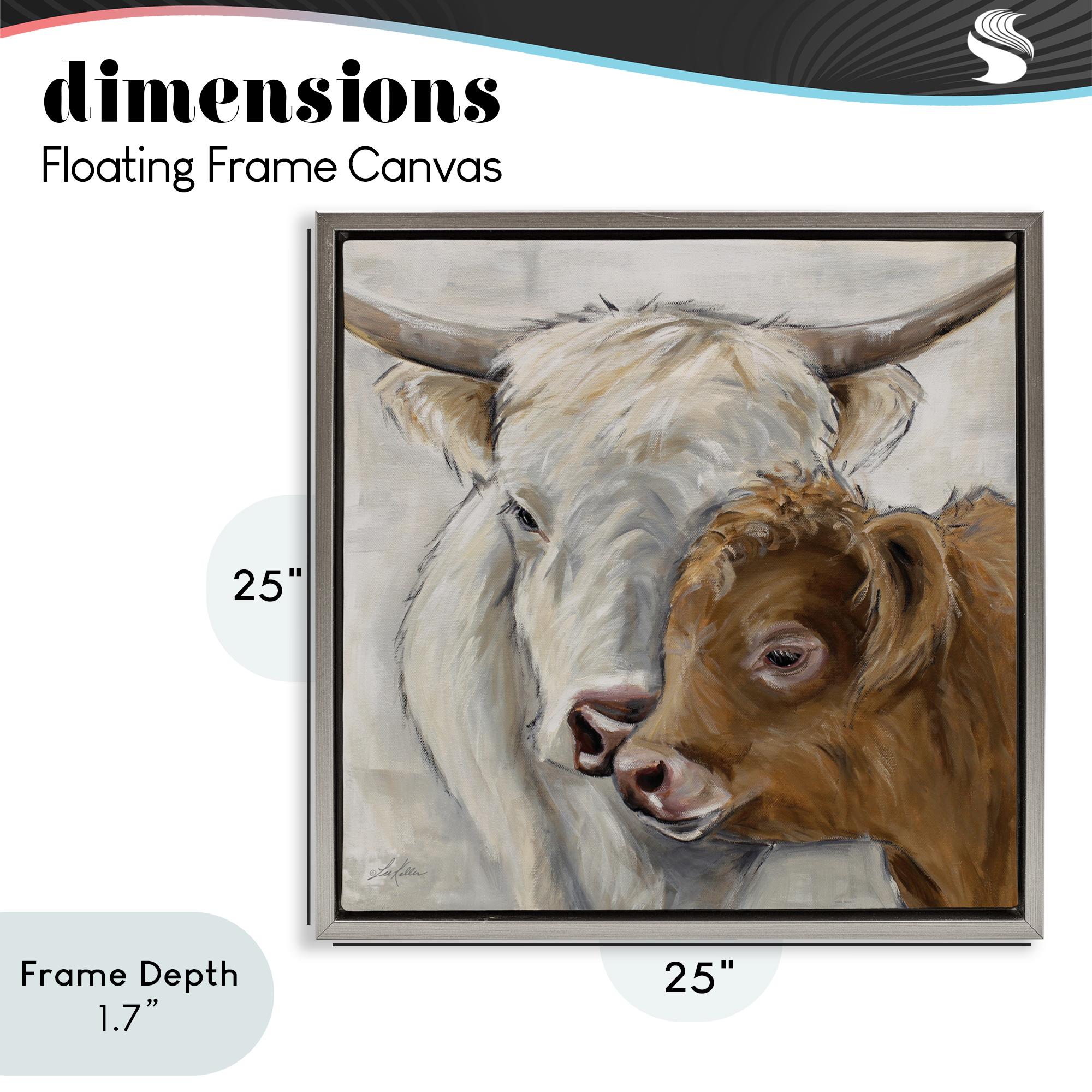 Stupell Industries Highland Cow & Calf Contrasts Gray Framed Floater Canvas Wall Art, design by Lee Keller