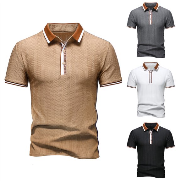 RongHuan Men's Knit Shirts Regular Fit Lightweight Business Casual Stretch Textured Collared Short Sleeve Tops