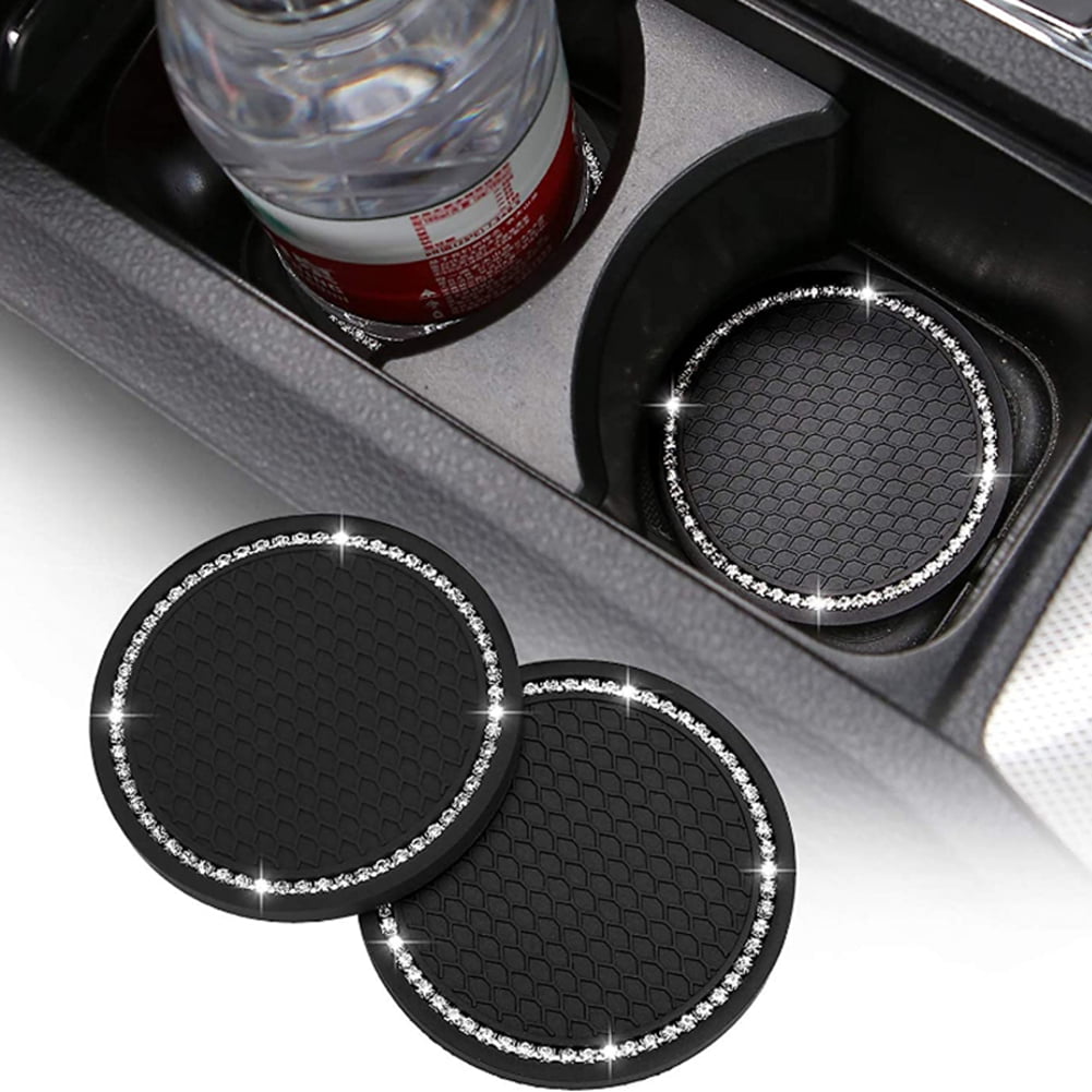 Car Cup Holder Coaster,2Pcs Bling Cup Holder Insert Coaster Car Interior Accessories-2.75 inch Silicone Anti Slip Crystal Rhinestone Car Coaster-Universal