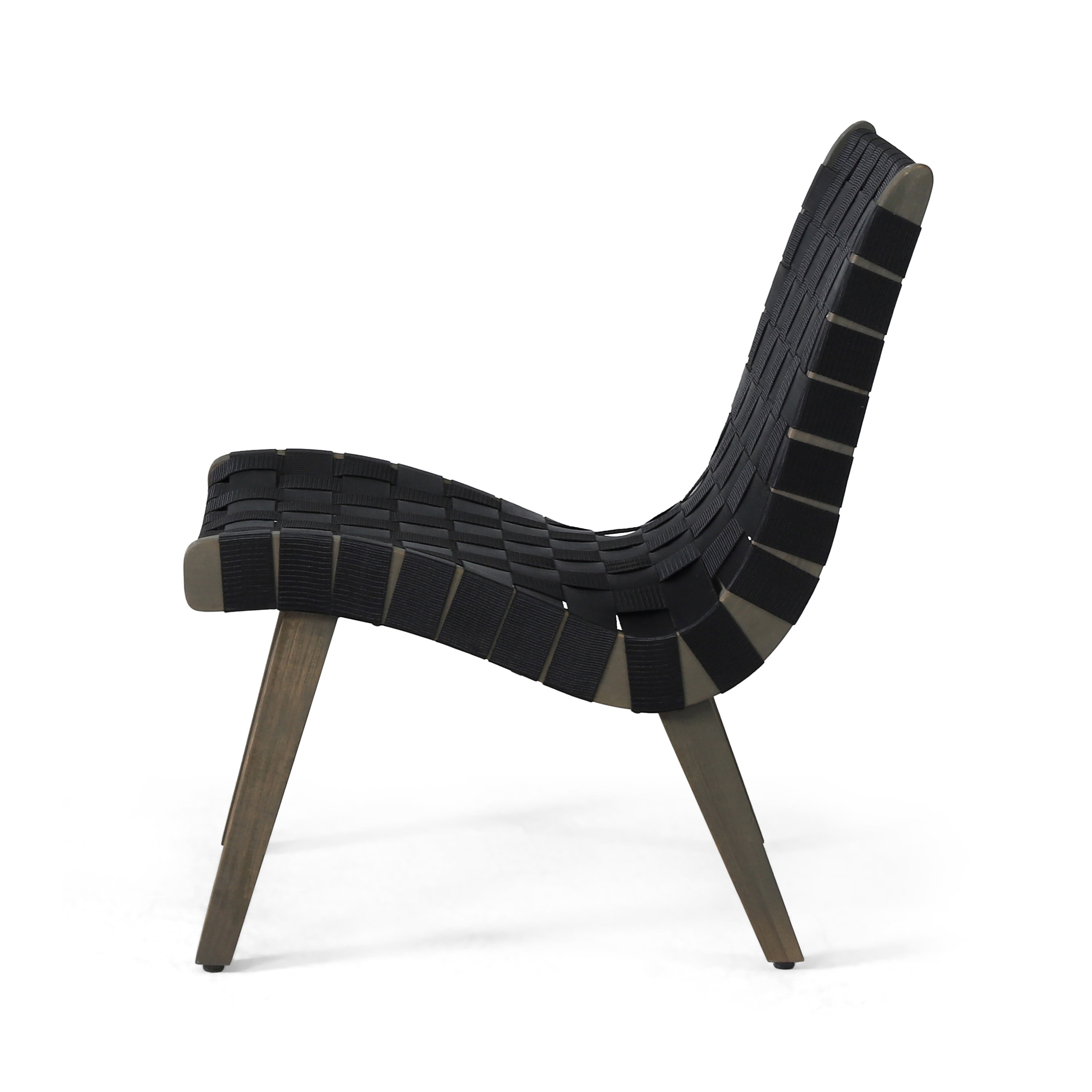 Outdoor Leisure Lounge Single Chair, Acacia Wood and Rope Combined Design for Patio Garden, Black