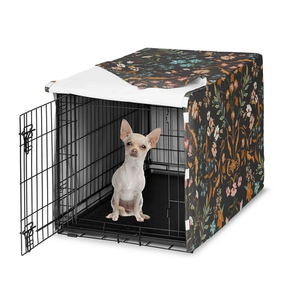 Sweet Jojo Designs Boho Floral Wildflower Black and Orange Girl Dog Crate Kennel Cover 24in.