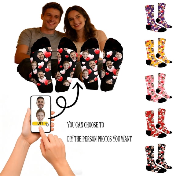 gcong Custom Face Socks, Personalized Socks with Photo Custom Socks with Faces, Unisex Funny Crew Sock Valentine's Gifts for Him Her
