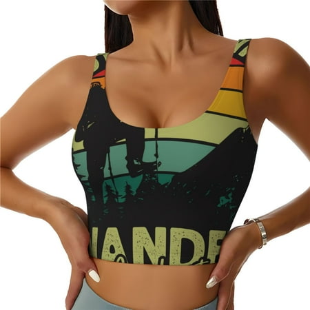 Adobk Not All Who Wander Are Lost 1 Print Sports Bras for Women Longline Workout Crop Tank Tops Padded with Built in Shelf Padded Sports Bra-Small