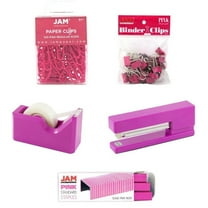 JAM Office Starter Kit, Pink, 5/Pack, Stapler, Tape Dispenser, Staples, Paper Clips & Binder Clips