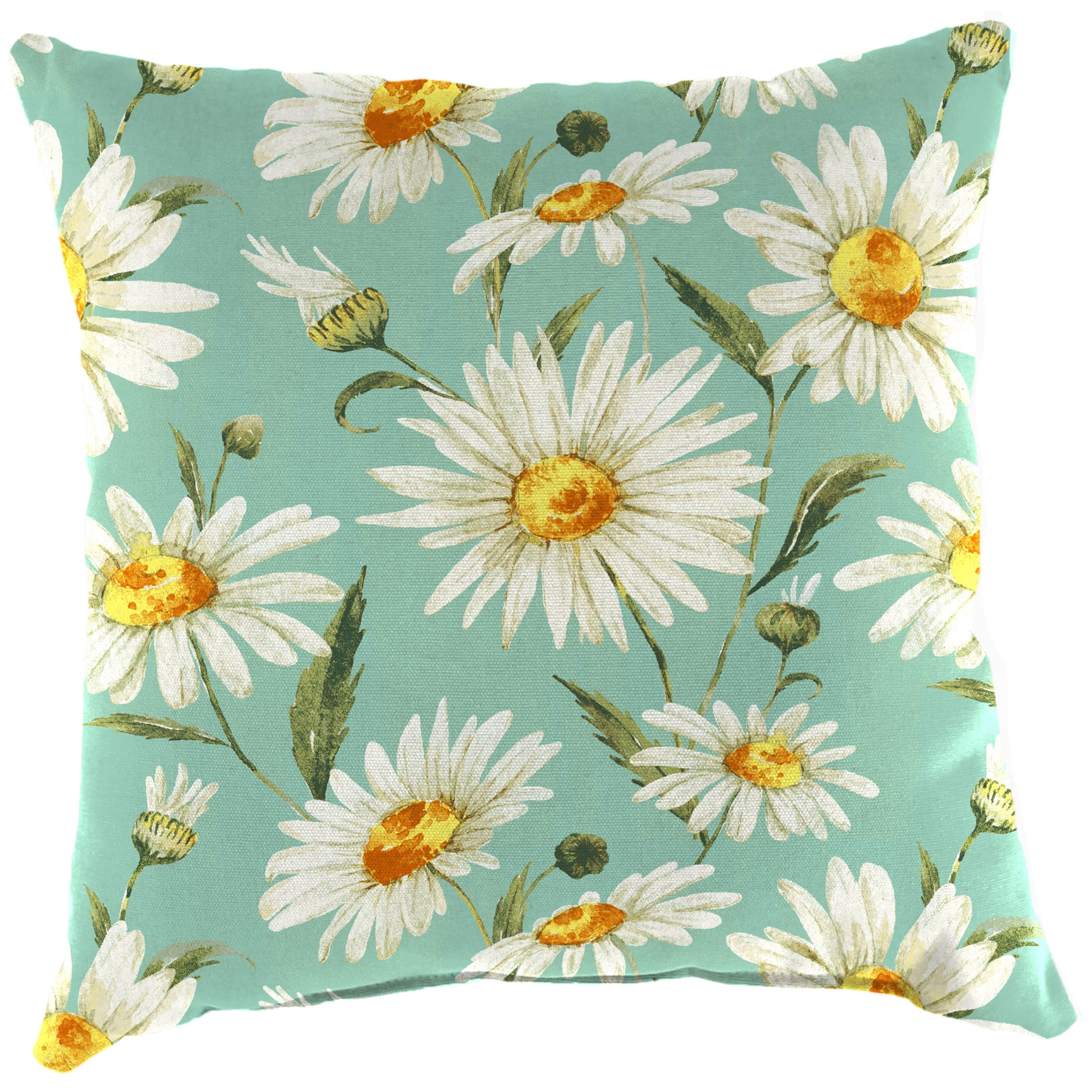 Jordan Manufacturing 16" x 16" Daphne Iceberg Aqua Floral Square Outdoor Throw Pillow (4 Pack)