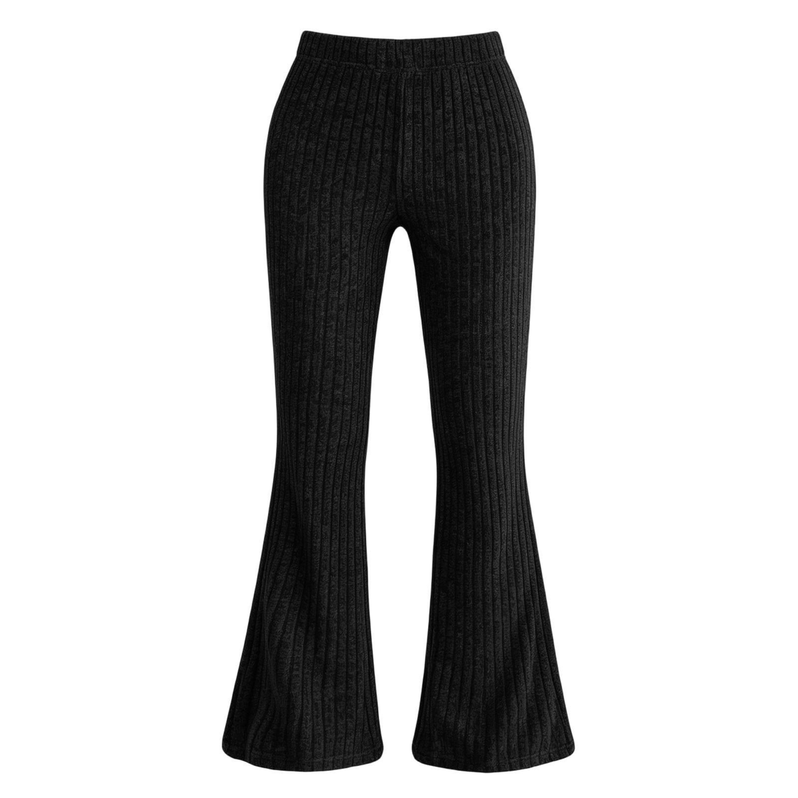 Women's Casual Flare Pants Ribbed Knit High Waist Bottom Trousers