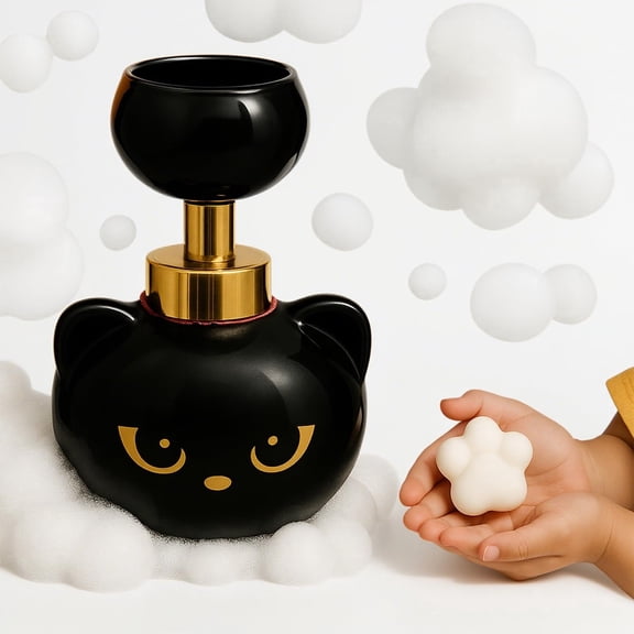 Automatic Cat Paw Soap Dispenser – Cute Black Cat Foaming Soap Pump with Paw-Print Foam, Refillable Cat Paw Soap Dispenser for Bathroom & Kitchen Decor (1 PC)