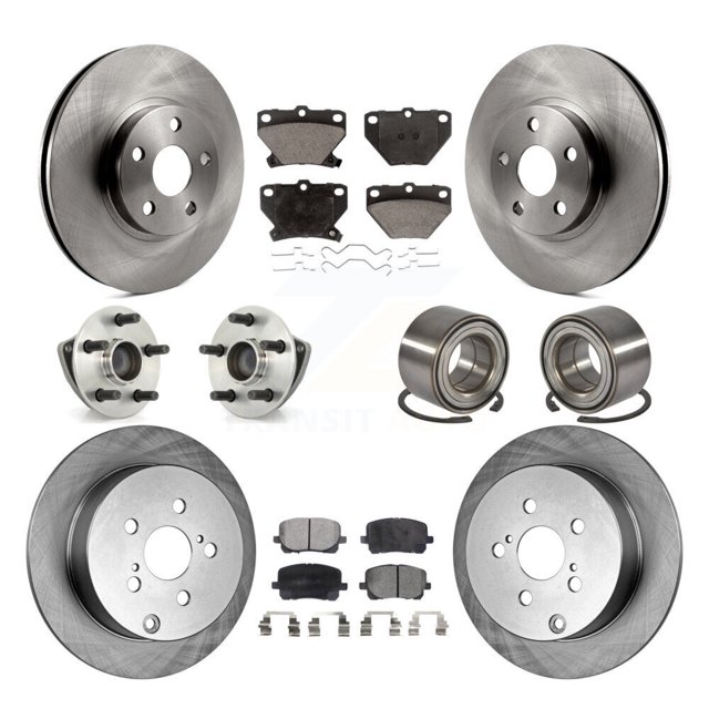 Transit Auto Front Rear Wheel Hub Bearings Assembly Disc Brake Rotors and Ceramic Pads Kit (10Pc) for Car Toyota Matrix Pontiac Vibe FWD with Non-ABS - Left Right Side (Driver Passenger) KBB-106997
