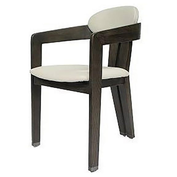 Modrest Thorne 18.5" Solid Wood & Leather Upholstered Dining Arm Chair in Beige
