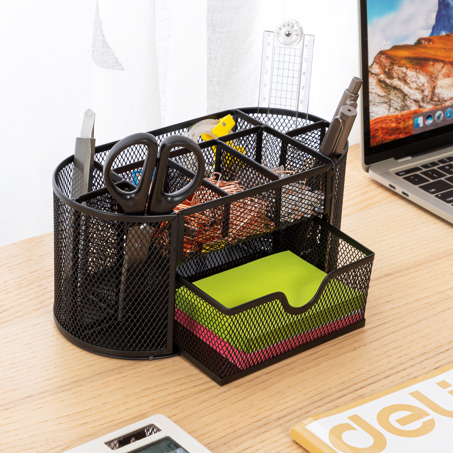 Deli Mesh Desk Organizer with Drawer, 8 Compartments, Black photo 2